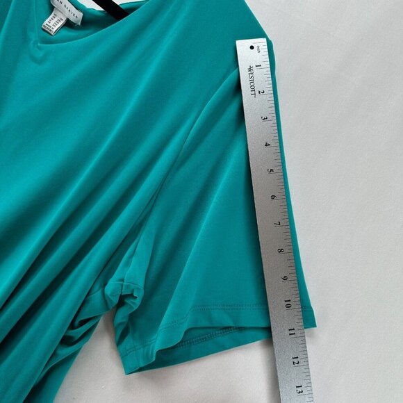 Susan Graver Blouse Womens Sz 2X V-Neck Asymmetrical Layered Short Sleeves Teal - Picture 10 of 11